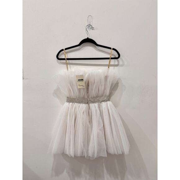 Bronx & Banco Anna Blanc Strapless Rhinestone Waist Tulle Mini Dress White XS - Picture 6 of 8